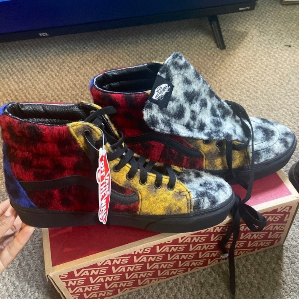 Vans multi color skate board shoe.